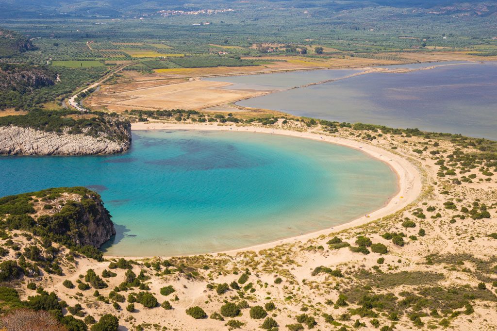 Beautiful lagoon of Voidokilia from a high point of view, Messenia, Greece