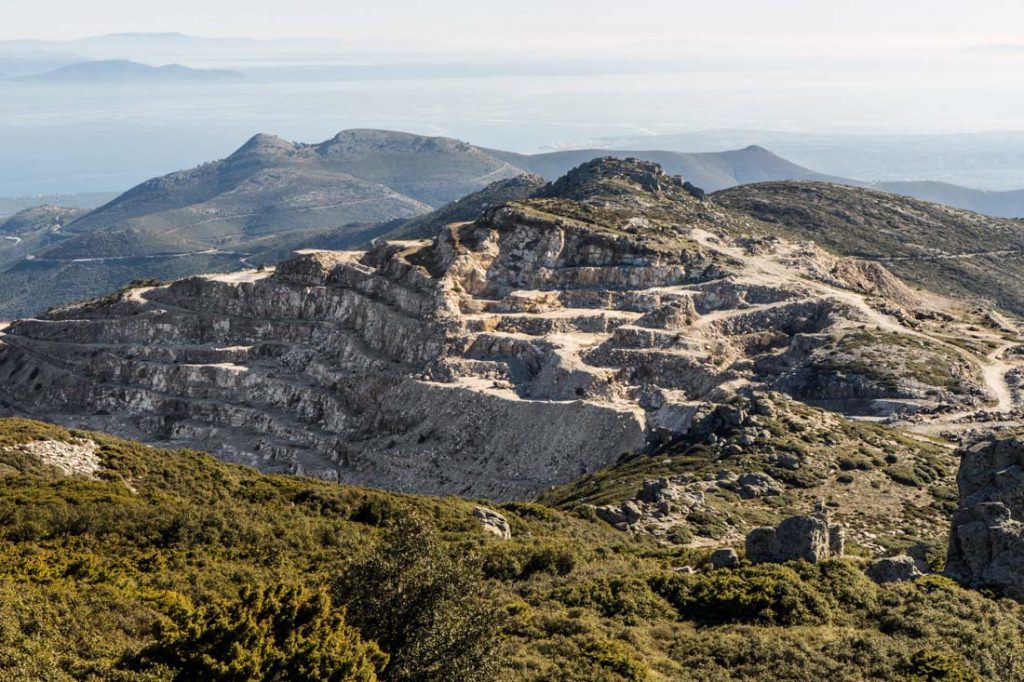 The old white-marble quarry on mountain Penteli in Attica, Greece.